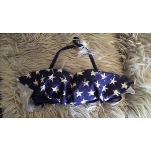 Xhiliration Blue bikini top with white stars